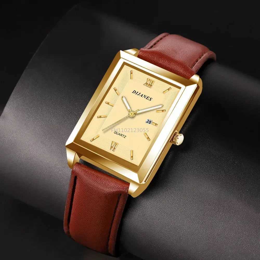 Brand Luxury Watches for Men Fashion Quartz Wristwatch Square Gold Man Business Clock Mens Calendar Watches Relogio MasculinoL251023