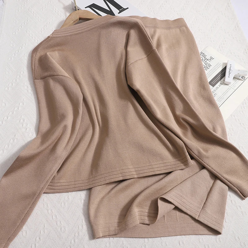 Women Knit Slim Sweater Cardigan Skirts Sets Single Breasted Short Tops Blazer Long Skirt Set 2 Piece Fashion 251022