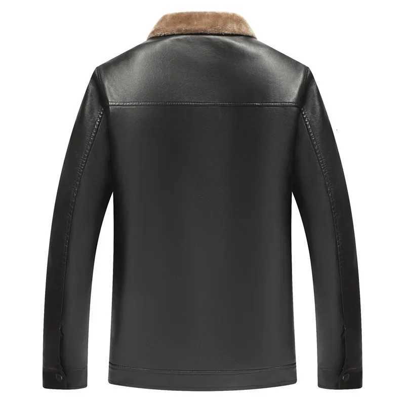 Casual Fleece Lined Leather And Fur Blend Thickened Business Outerwear Jacket for Men Loose Fit Mixed Leather Jacket W251023