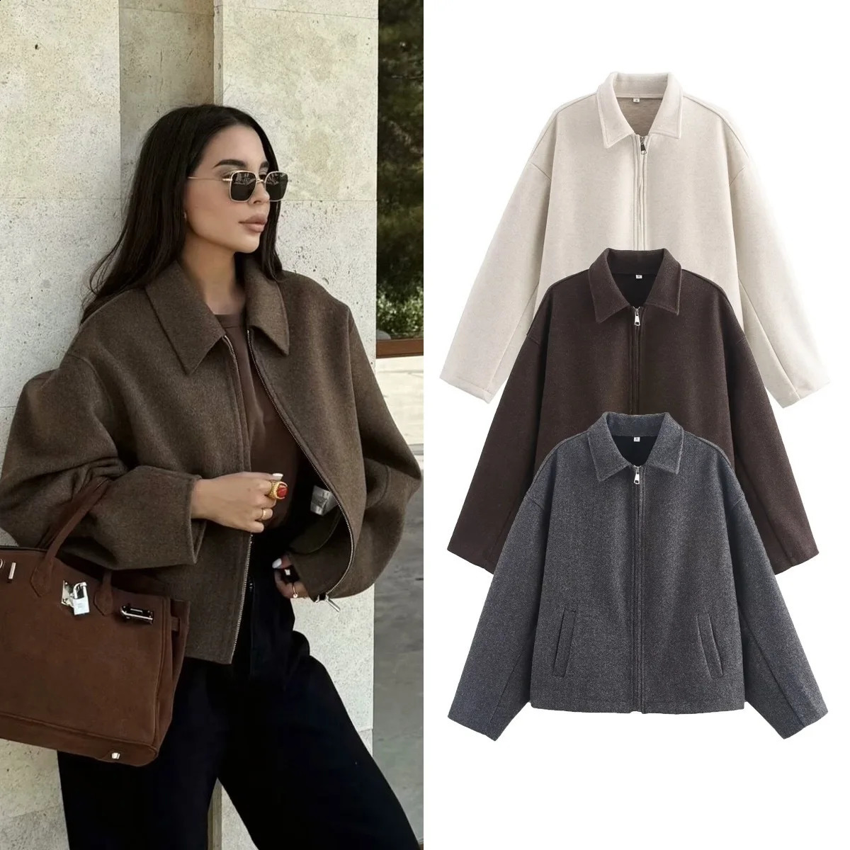 PRINTKAOIR Autumn and Winter Fashion Lapel Longsleeved Zipper Coat Coats Chic Loose Warm Street Womens Jackets 251013