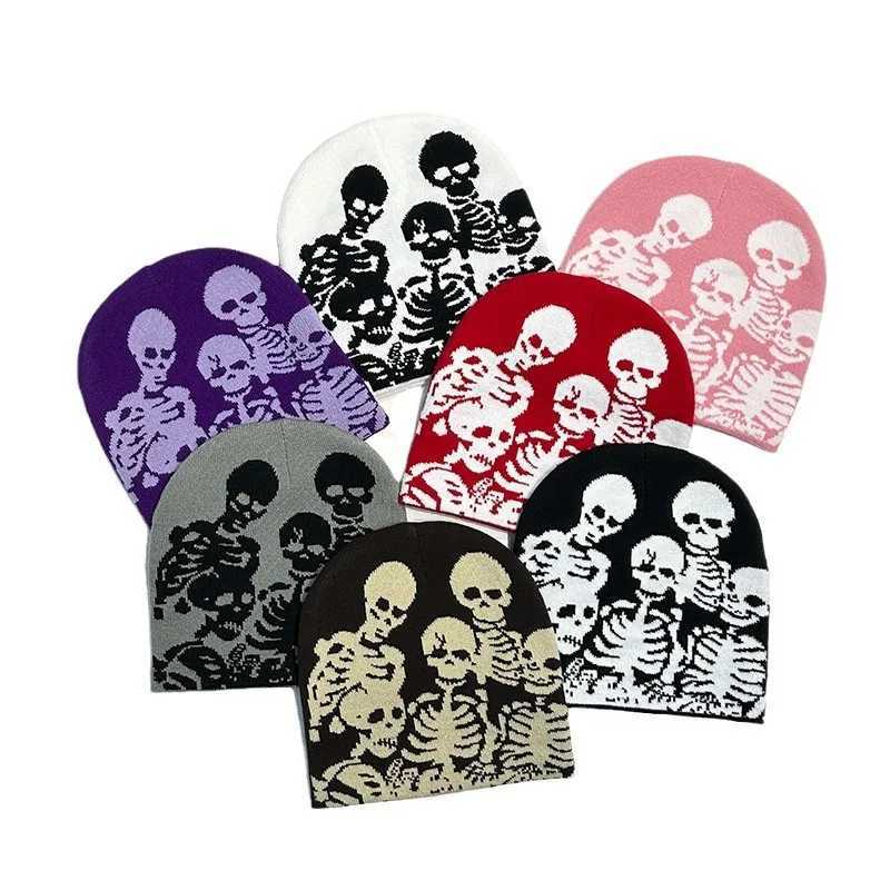 1pc Y2k Warm Beanie CapStreet Skull Skeleton Beanie Winter OutfitSuitable for HalloweenChristmaOutdoor SportsSkiing CyclingXJ251023