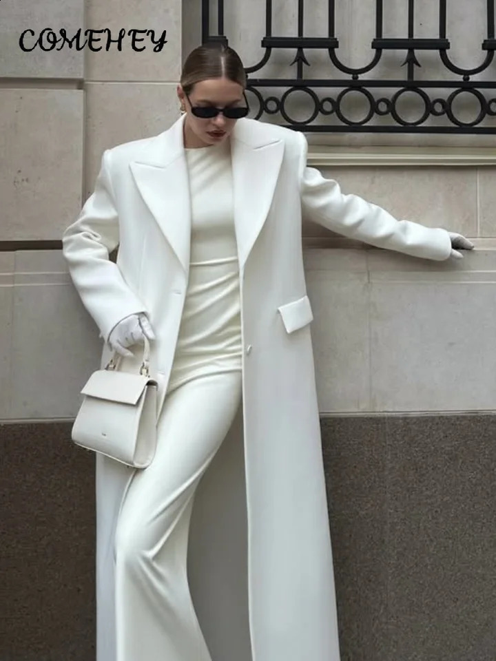 Elegant Womens Woolen Overcoat Lapel Long Sleeve Single Breasted Pocket Warm Coat Autumn Winter Fashion Lady Outwear 251021