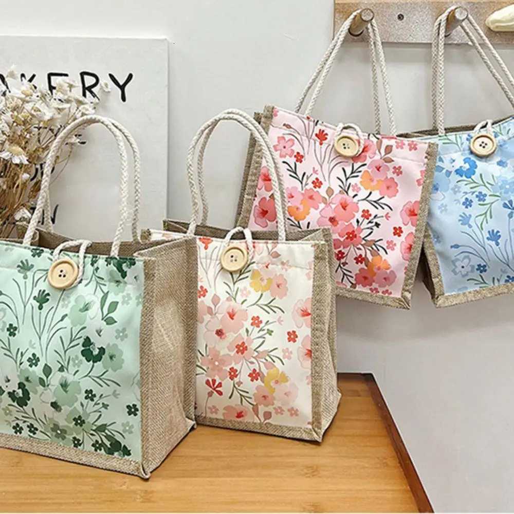 Ins Lunch Bags For Women Floral Print Tote Bag Food Storage Linen Bag Functional Portable Travel Picnic Outdoor Eco Shopping BagL251023
