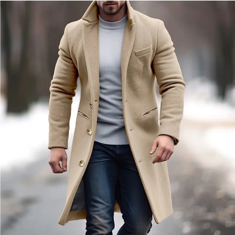 Mens Korean Long Jackets MidLength Urban Casual Woolen Coat for Men Style Slim Windbreaker Winter Warm 251017
