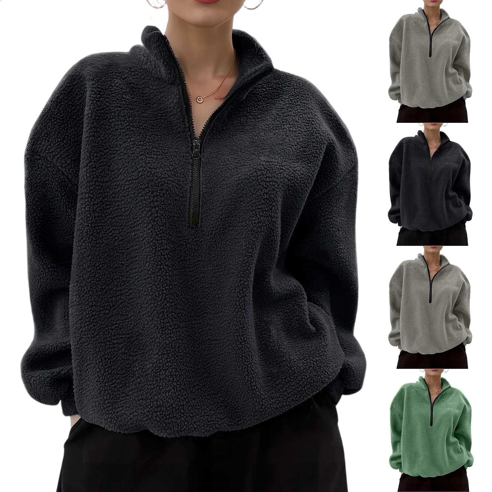 YHOPE Womens Loose And Comfortable Vneck Long Sleeved Fleece Solid Color Hoodie 251022