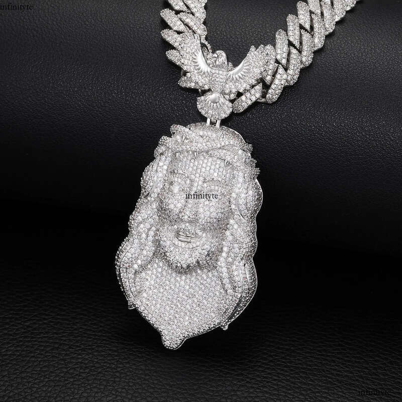 Hip Hop Eagle Clasp Jesus Face Pendant Necklace 5A Zircon Mens Religious Jewelry