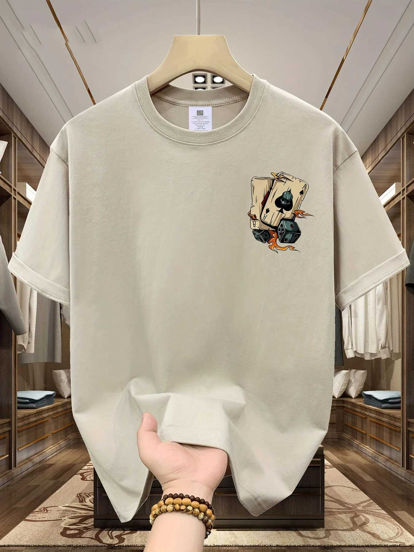 Mens summer 100 pure cotton fashionable casual loose creative and dice printed sports round neck short sLeeved TshirtXJ251023