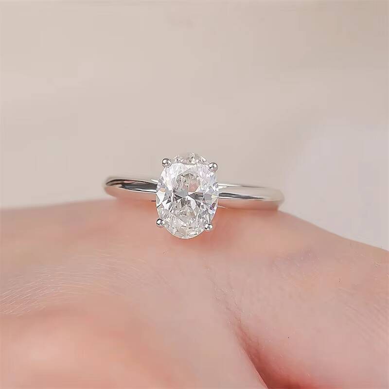 Classic Wedding Anniversary 925 Sterling Silver Solitaire Ring 9mm 2ct 20Carat Oval Cut Moissanite Engagement Rings for Women