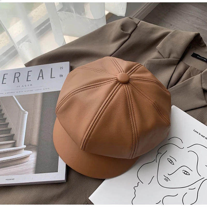 Autumn Winter PU Leather Beret Vintage sboy Cap Fashion Pumpkin Hat for Women Warm Retro Artist Baker Boy Hat 251021