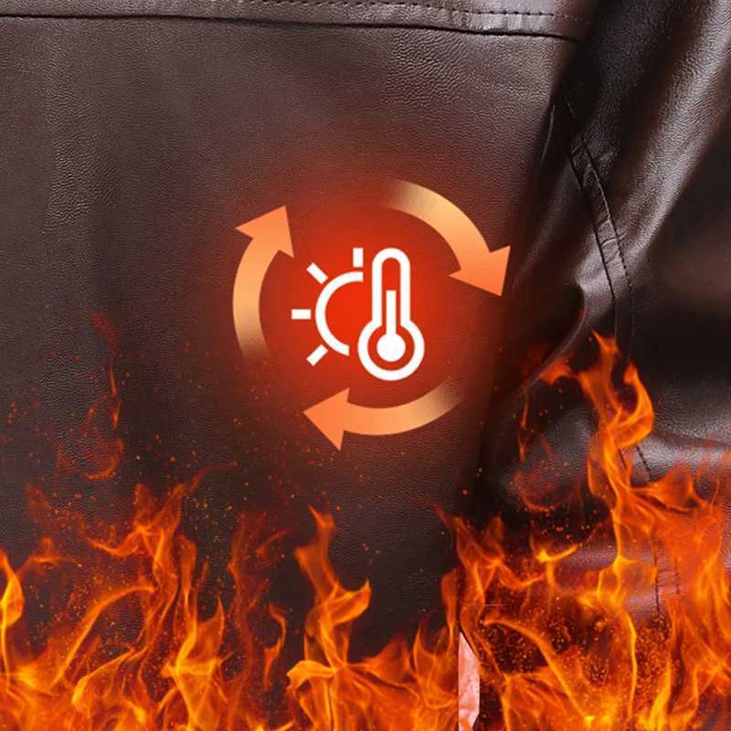 Winter Fleecelined Leather Jacket Men 2025 New Coat Mens Top Windproof Leisure Mens Streetwear Zipper Retro Moto Biker Jackets W251023