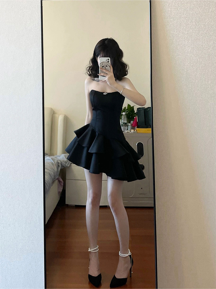 T8432 Puffy Princess Dress Women's Summer New Style Small Waist Slimming Tube Dress