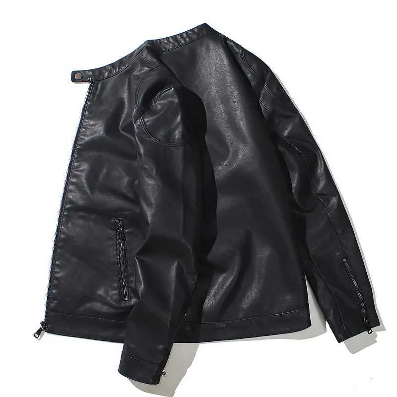 Retro Style PU Biker Jacket Mens Casual Solid Color Zip Up Stand Collar Faux Leather Jacket For Spring Fall W251023