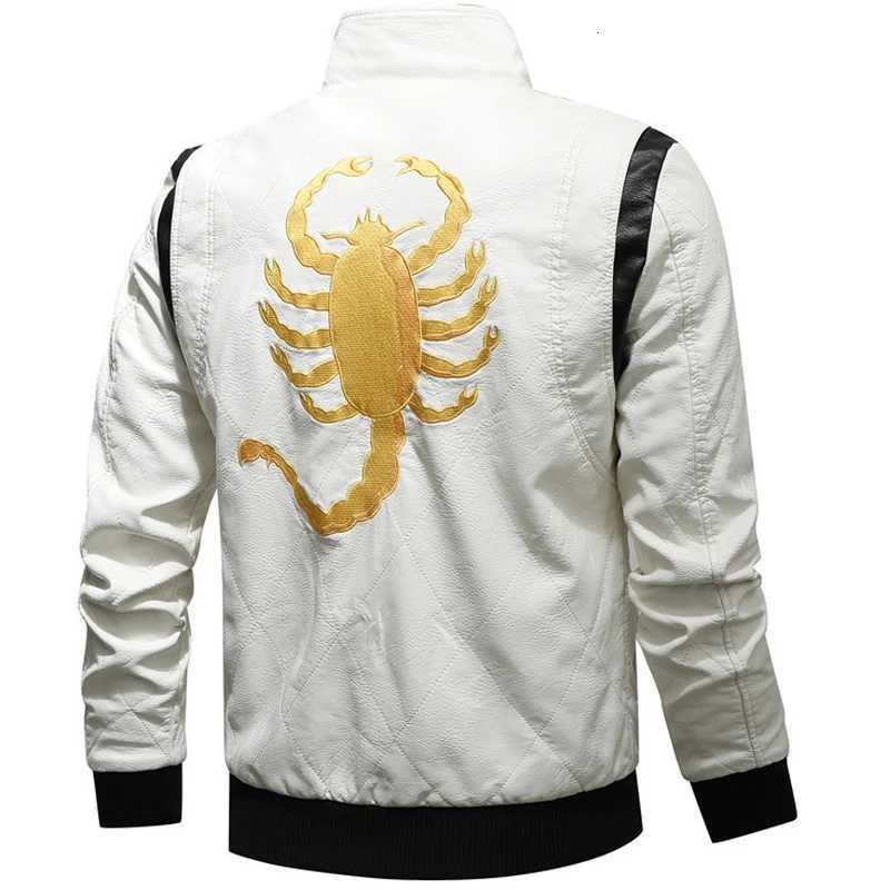 High Quality Men Leather Jacket Scorpion Embroidery Streetwear Windproof Motorcycle Biker Stand Collar Mens PU Leather Jackets W251023