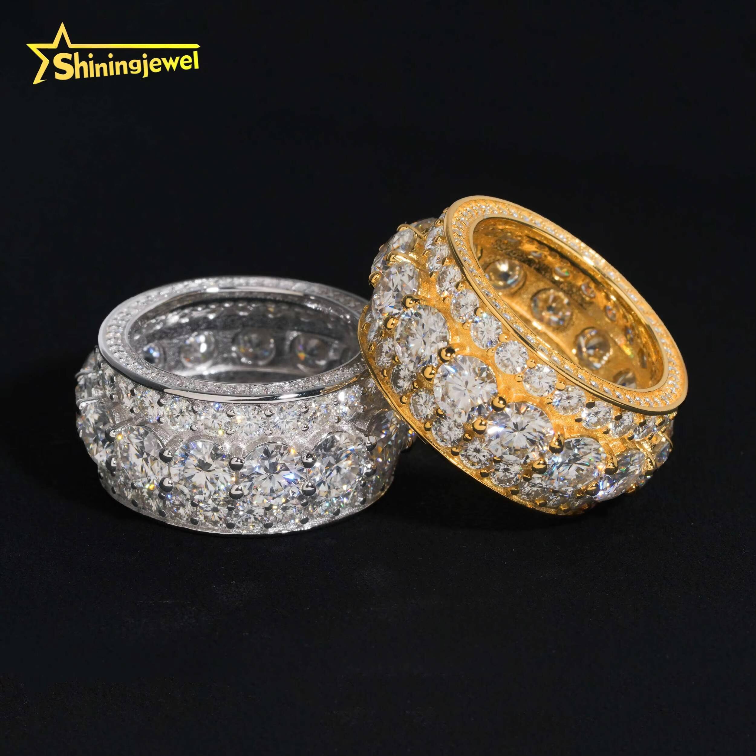 Hip Hop Fashion Jewelry Gold Plated Solid 925 Sterling Silver Diamond Men Rings Iced Out Moissanite Ring