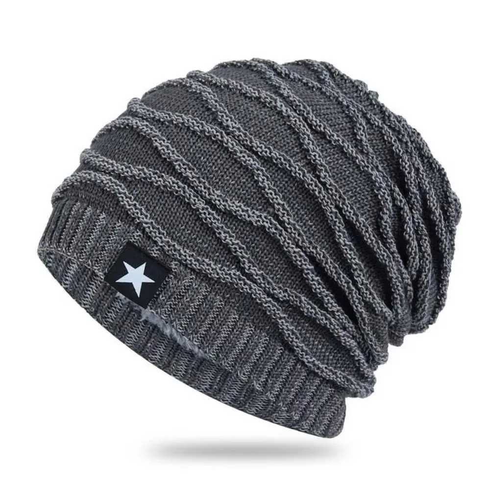 Soft Thickened Fleece Pile Cap Windproof Rhombus Jacquard Cycling Pullover Cap Warm Star Beanies Hat OutdoorXJ251023