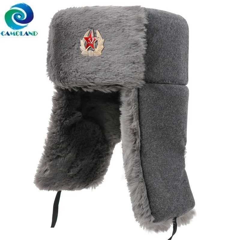 CAMOLAND Soviet Army Military Badge Winter Hat For Wen Men Warm Bber Hats Thermal Faux Fur Russia Ushanka Earflap sW251023