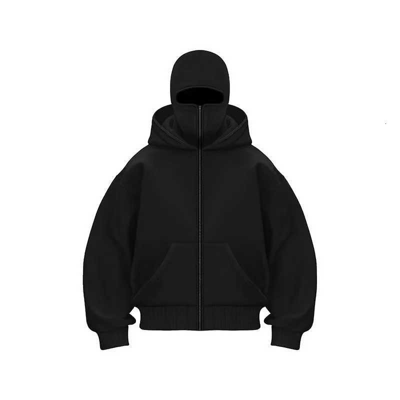2025 Hot New Mens Balaclava Hoodies Half Zip Up Pullover Double Hooded Fleece Sweatshirt Unisex Fall Winter Outfits For MenT251023