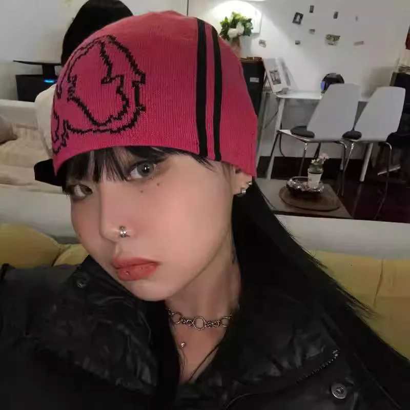 Women Beanie Hat Korean Fashion Knit Letter Winter Jacquard Hip Hop Harajuku Graphic Y2k Streetwear Unisex Pullover AccessoriesXJ251023