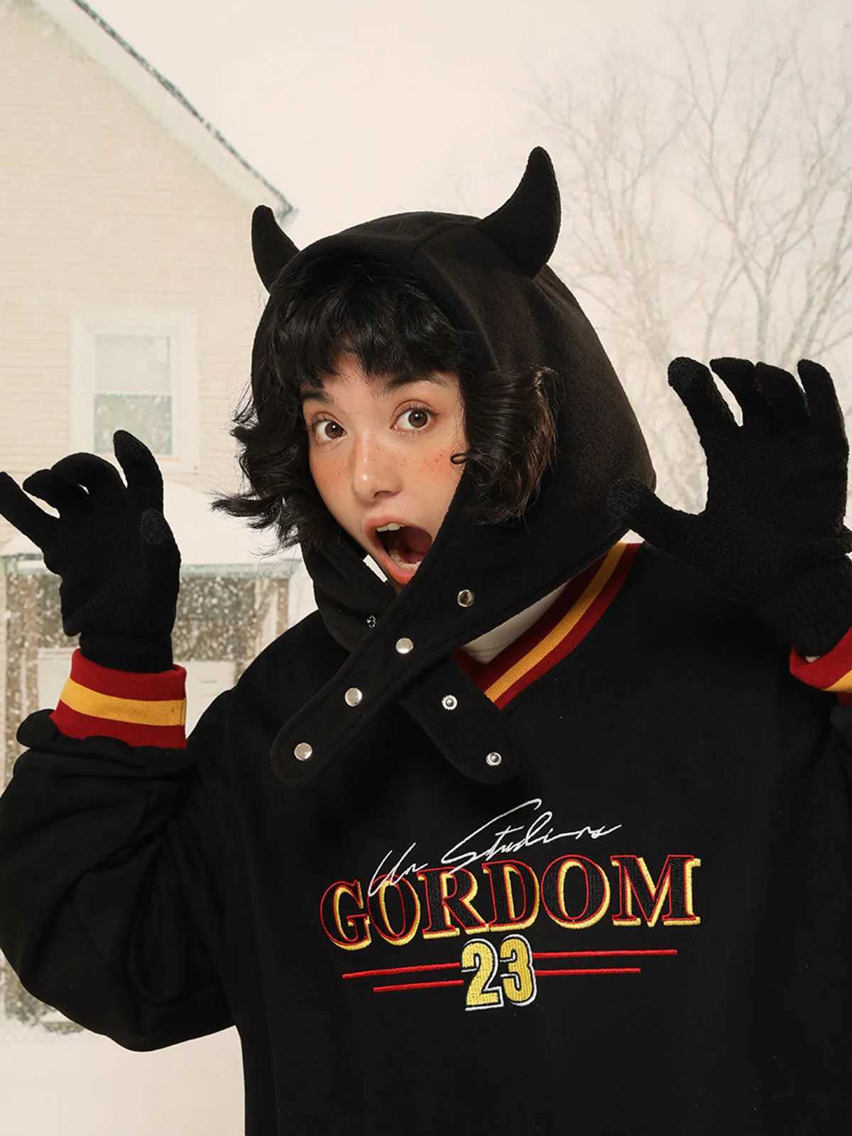 Japan Yabi Cute Devil Ears Cow Horn Thundeolt Hat Wen Autumn Winter Warm Suede Ear Protection Set Y2K BeaniesW251023