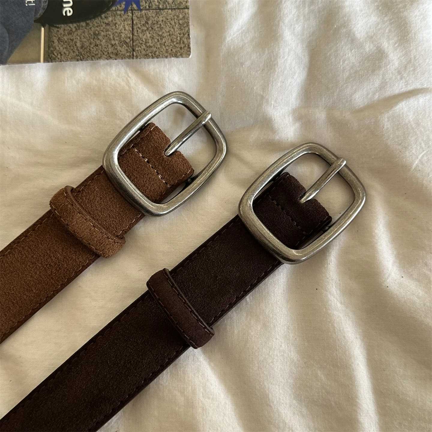 Vintage Suede Womens Belt Western Style Fashion Accessory with Silver Buckle for Dress Coat Jeans Female Leather BeltXJ251023