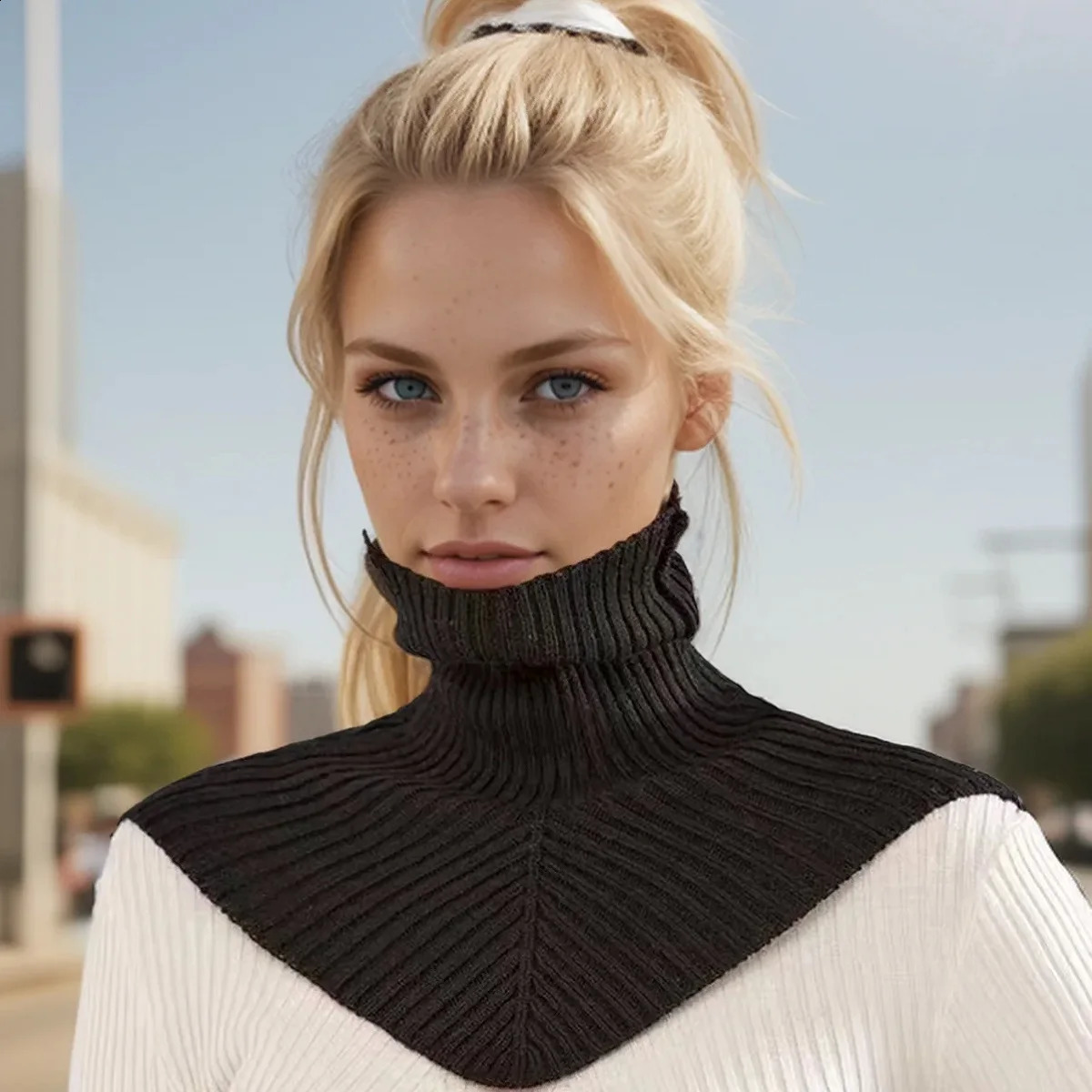 High Collar Knit Warm Neckerchief For Women Solid Color Flase Collar Winter Warm Neckscarf Lady Allmatch Decoration 251020