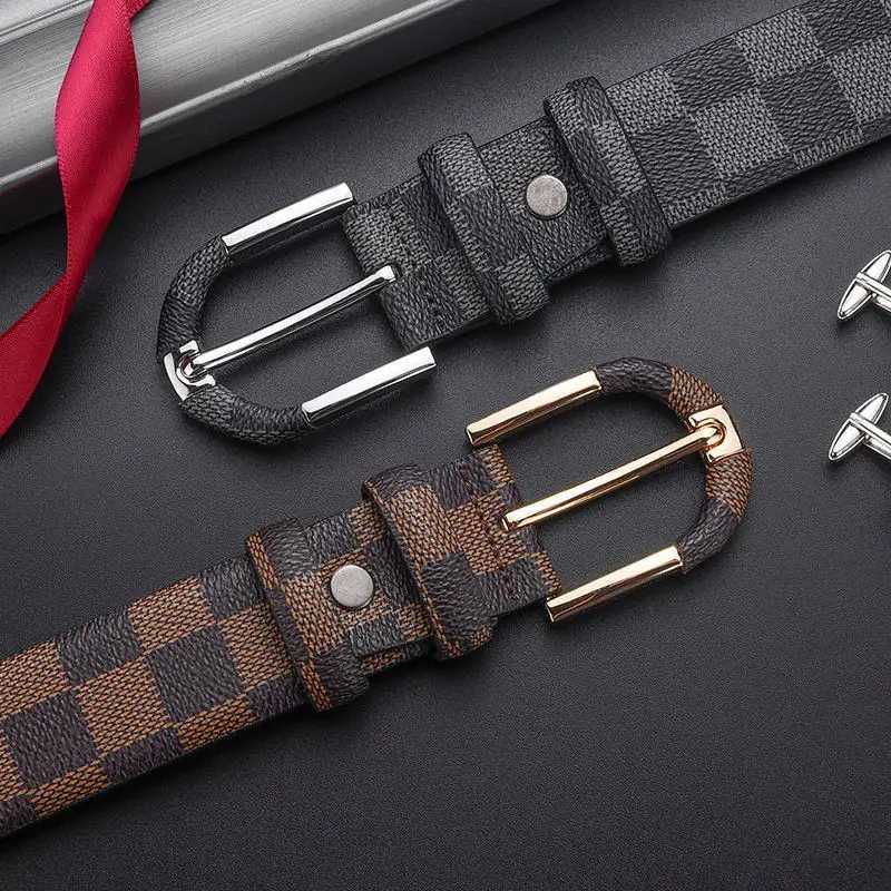 Mens button leather belt with top layer cowhide plaid fashionable trend high sense of fashionXJ251023