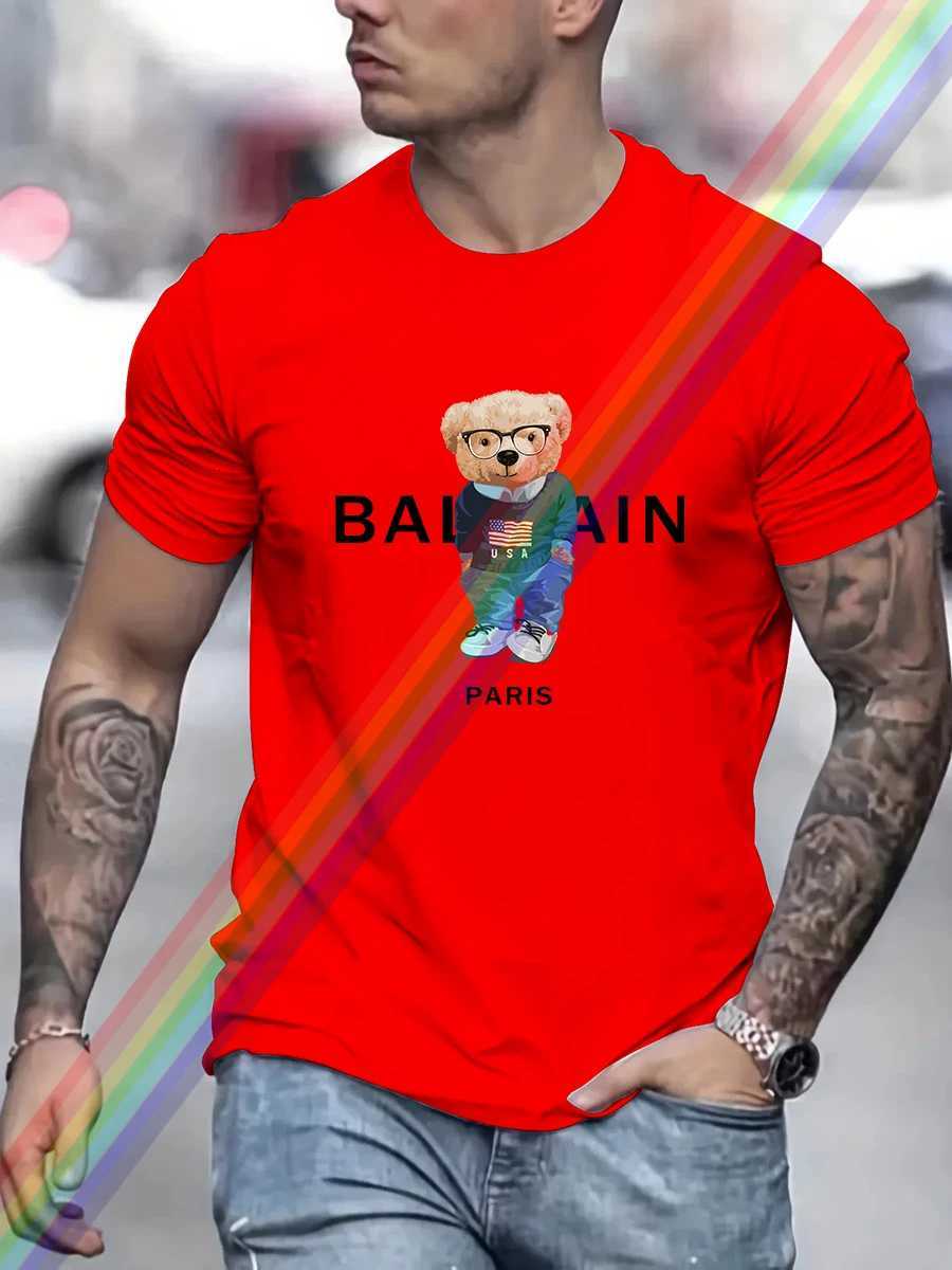 Luxury Brand USA Bear Paris Print T Shirt For Man Summer Vintage Unisex Oversized Tshirt Y2k Tops Short Sleeve MensXJ251023