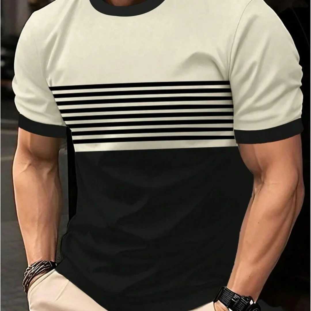 Oversized tshirt Mens T Shirt Summer Fashion Casual Round Neck Short Sleeve Top Striped Printed Mens Clothing TshirtXJ251023