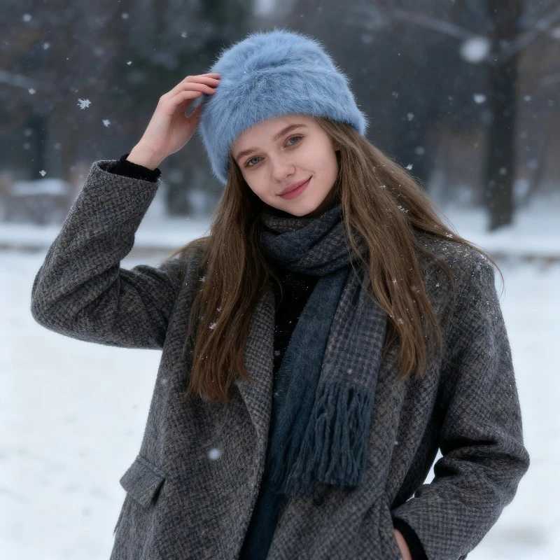 Winter Warm Unisex Y2k Beanies Leisure Outdoors Soft Fluffy Angola Winter Knitted Hat Female Plush Windproof Bonnet Skullies CapXJ251023
