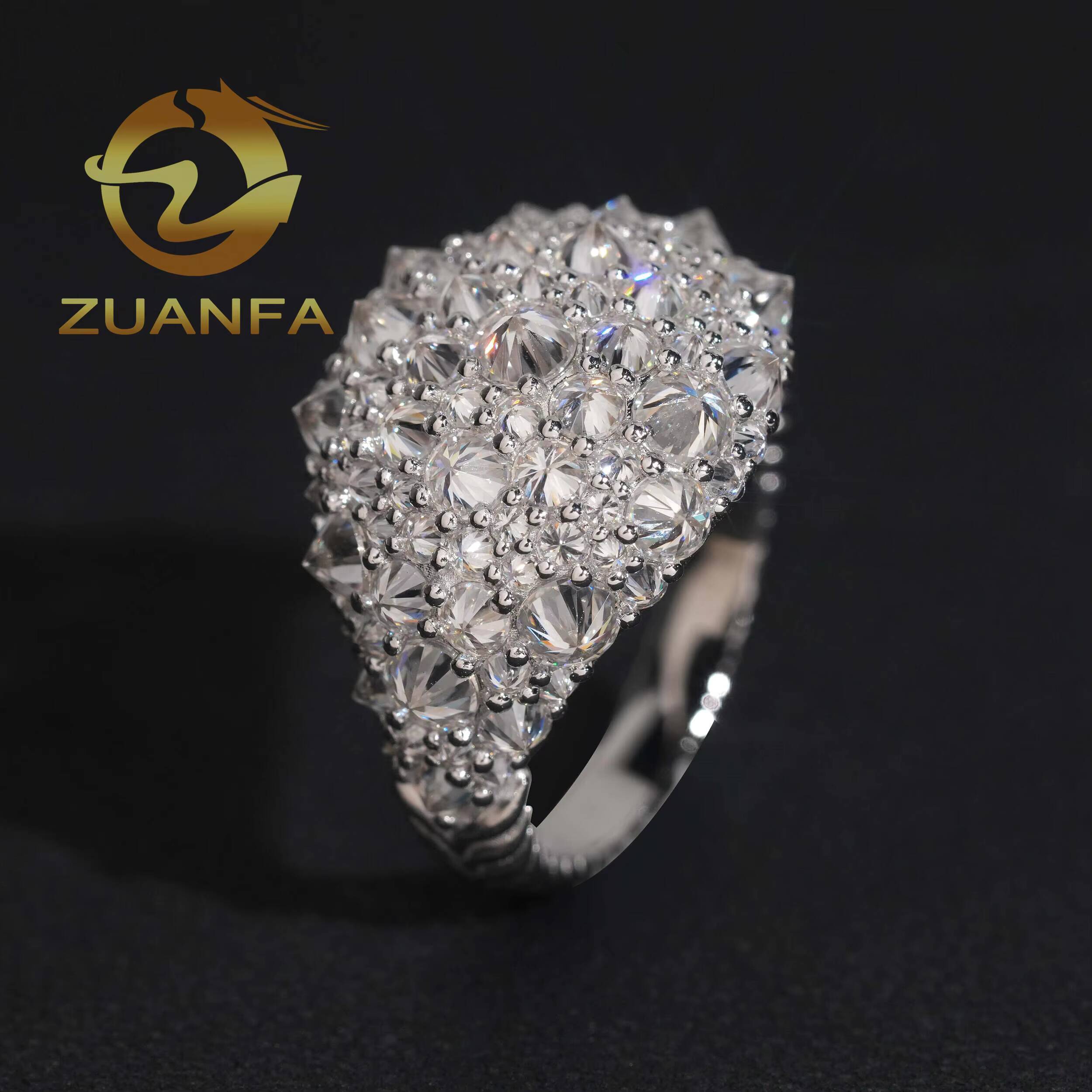 Custom Men Diamond Ring Iced Out Jewelry Moissanite Hip Hop Ring 925 Sterling Silver Reverse Setting Men Moissanite Ring