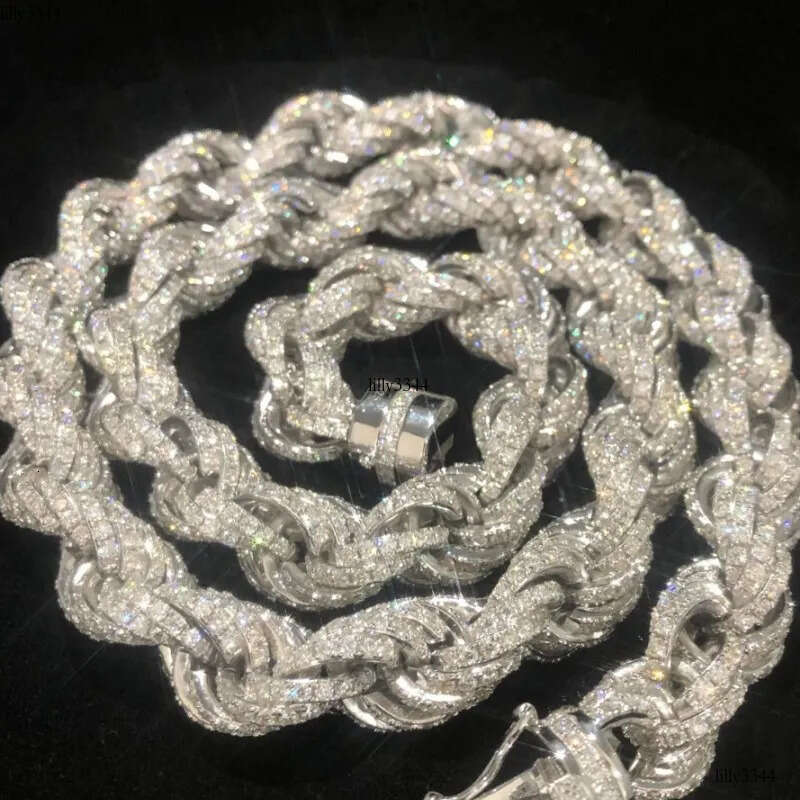 Chains 12mm 18-24inch Sterling Sier Passed Test Moissanite Rope Chain Necklace for Women/Men Nice Gift