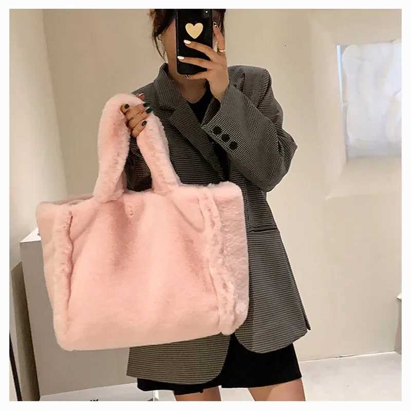 Winter Fashion Womens Furry Tote Handbags Large Capacity Commuter Ladies Faux Fur Shoulder Bag Soft Plush Female Crossbody BagsL251023