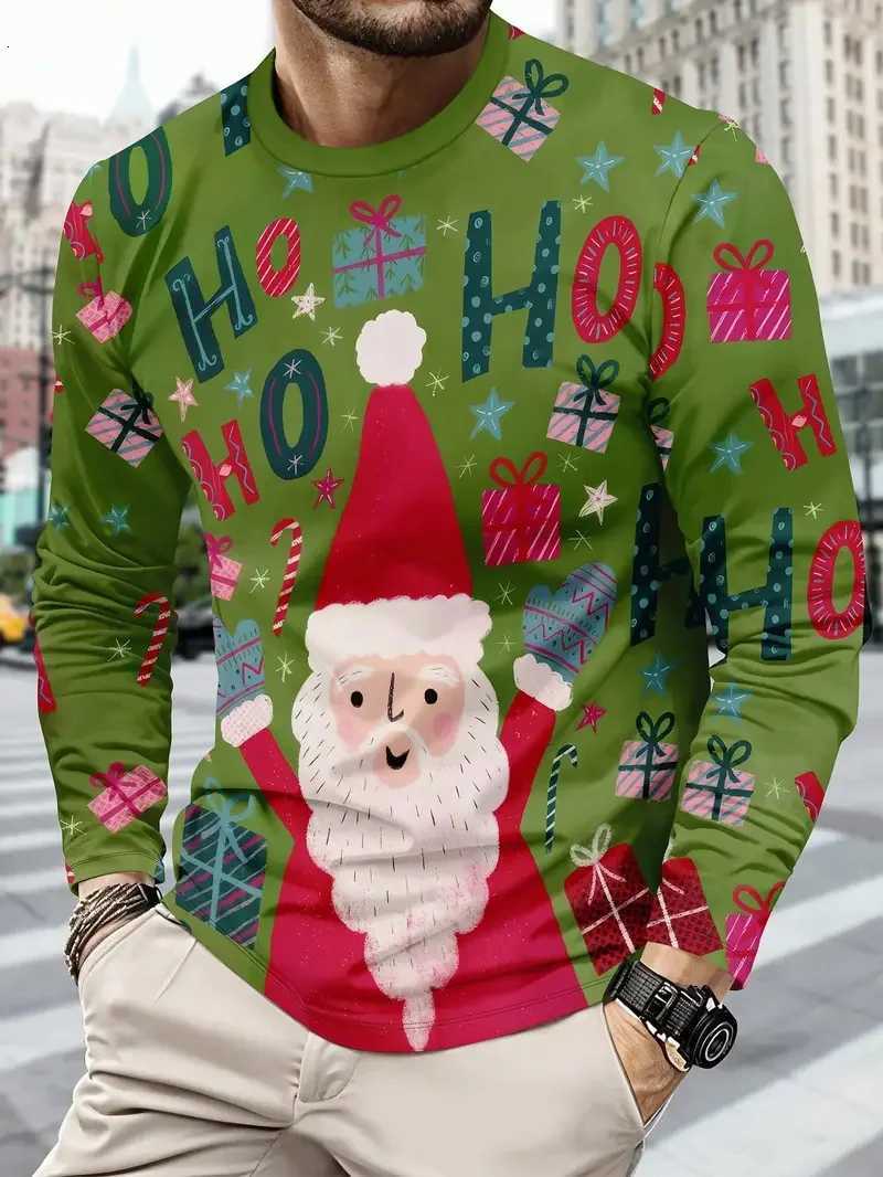3D Printed Snowman Graphic Long Sleeve TShirt Fashion Santa Clause Pattern ONeck Pullover Mens Christmas Elements Casual TopsXJ251023