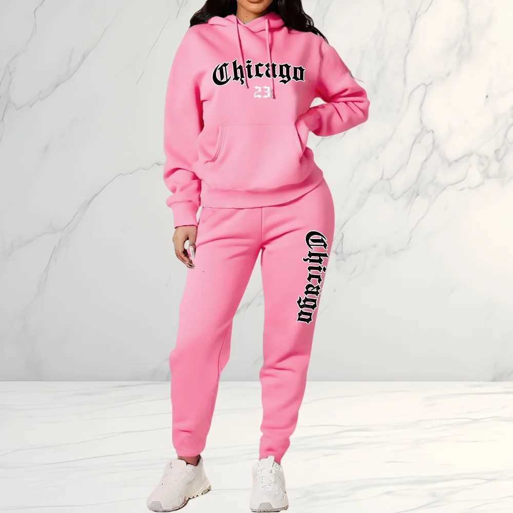 2025 Womens Letter Print Hoodie Pants 2 Piece Set Casual Sportswear Tracksuit for Streetwear Fashion and Daily OuterwearT251022