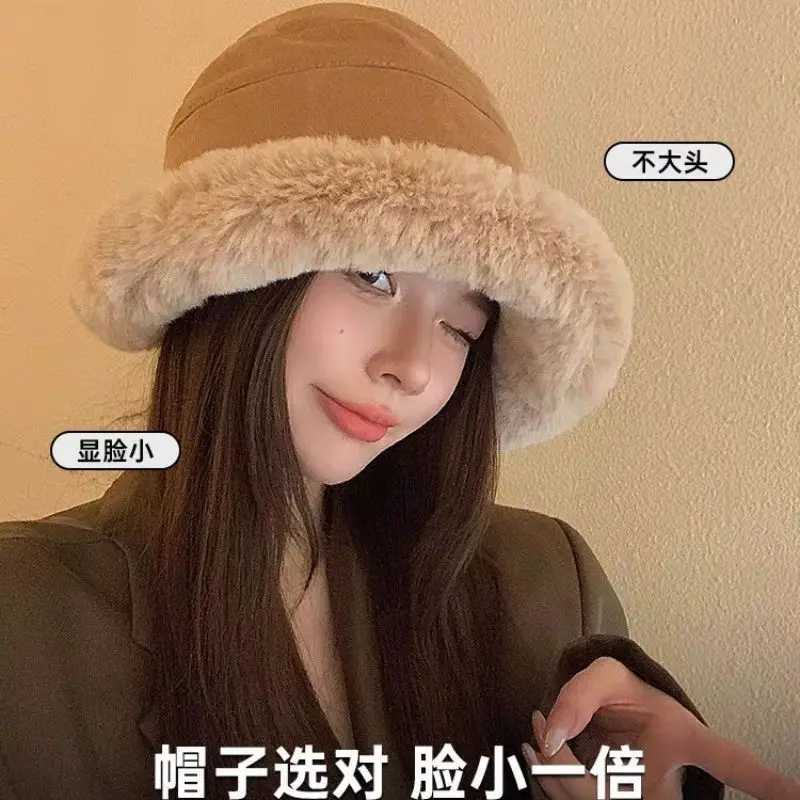 Winter Thicken Plush Fluffy Bucket Hat Wen Faux Fur Warm Fisherman Plus Velvet Panama Hat Warm Cold ProtectionW251023