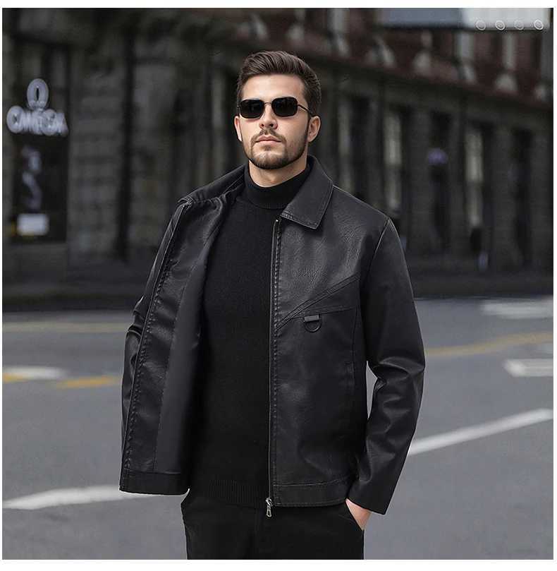 Spring Autumn Mens Leather Jacket Male Fashion Slim Lapel Leather Coat Husband Gift Youth Retro Business Leather Jacket W251023