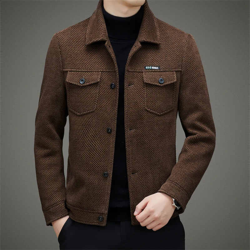 Mens thickened casual jacket spring and autumn style for middleaged dad lapel trendy versatile top 251023