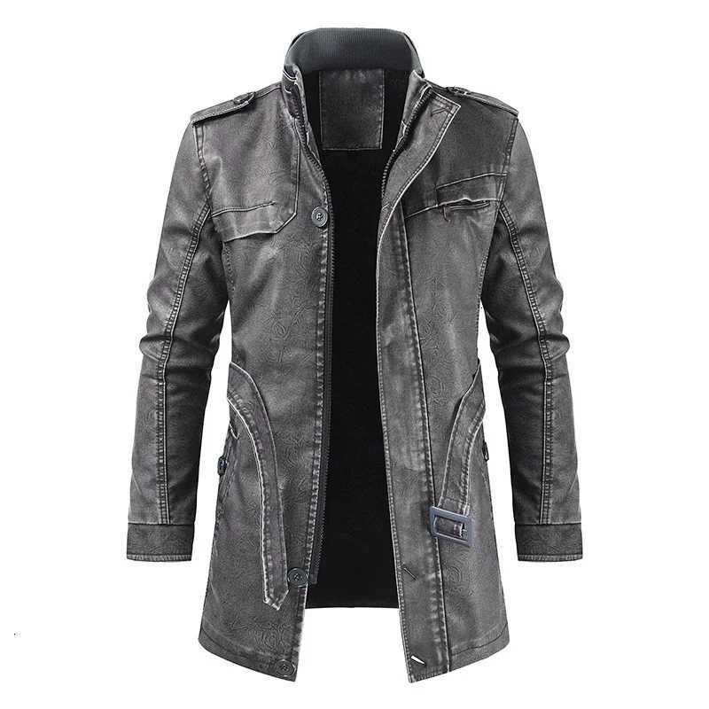 Outfit Fashion Men Winter Brand Warm Casual Vintage Faux Leather Jacket Coat Men New Long Thick Fleece Leather Jacket Parkas W251023