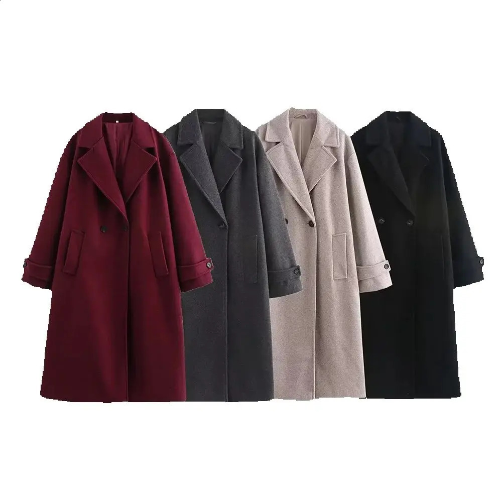 Autumn Womens Clothing Style Fashionable Tri color Loose Collar Long Sleeve Coat 251016