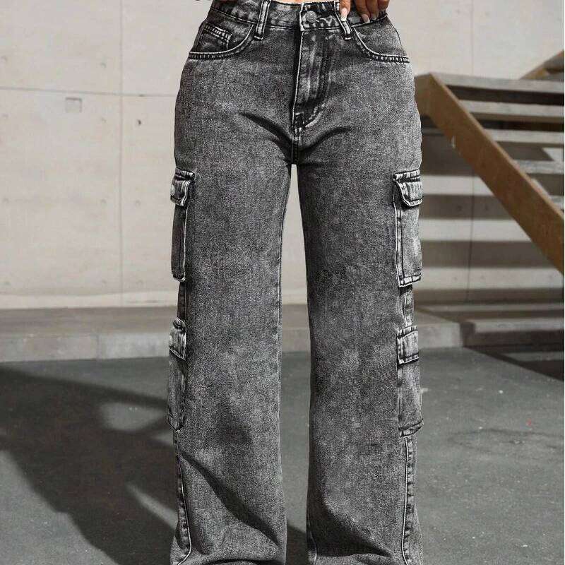 Womens Y2k Jeans High Waist Stretch Cargo Pants Multiple Pockets Casual Trousers For Ladies Fashion Retro Style