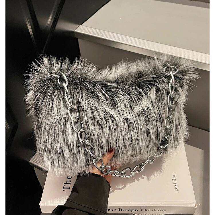 Luxury handbag fashionable designer bag casual and simple women's shoulder bag fluffy large capacity armpit tote bag chain link dinner bag