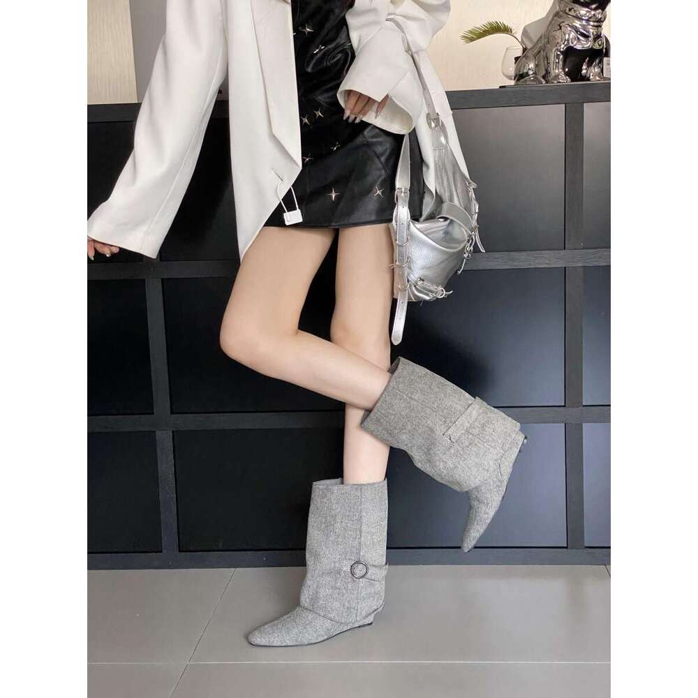 2025 Autumn New Style Ankle Square Toe Sexy Designer Shoe Women Belt Buckle Wedge Fashion Elegant Short Boots