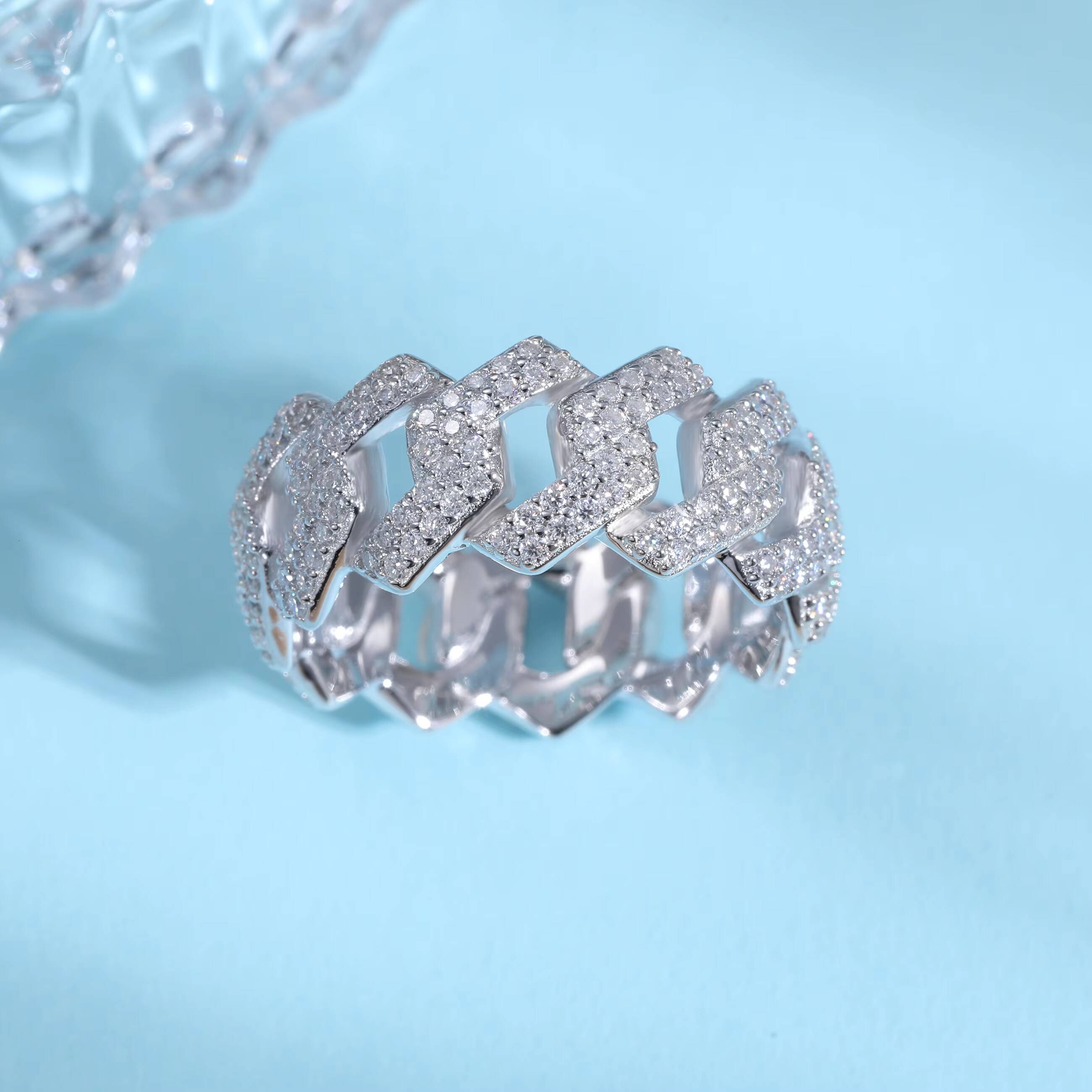 YIWEN Jewelry Fashion Style 925 Sterling Silver Ring Inlaid with Double Row VVS Moissanite Iced Out Mens Charm Ring