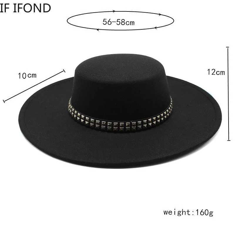 2022 High Quality 10CM Wide Brim Fe Hat Vintage ic Wool Felt Hats With Belt Decor Panama Black Formal Dr HatW251023