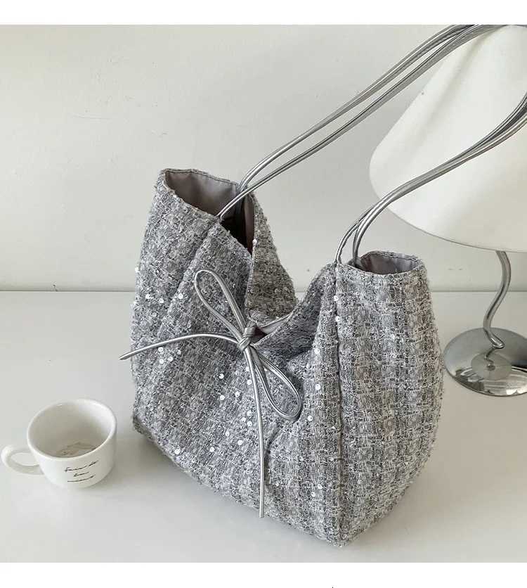 Women Bag Ladies Leisure Solid Color Totes Bag Large Capacity Sequins Handbag Luxury Sparkling Bucket Bag Womens Shoulder BagsL251023