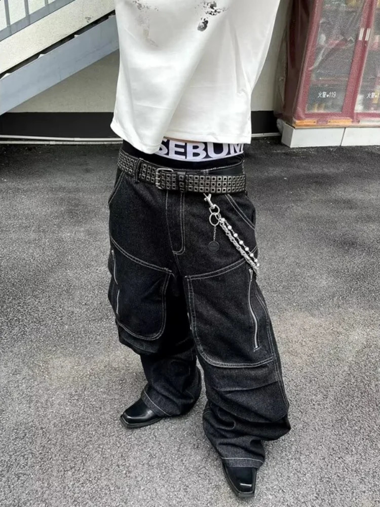 2025 Cyber Y2K Streetwear Black Baggy Cargo Jeans Pants For Men Clothing Straight Cotton Hip Hop Long Trousers Pantalon Hombre 251018
