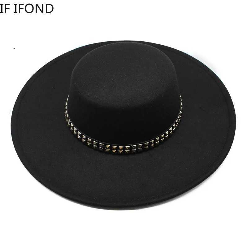 2022 High Quality 10CM Wide Brim Fe Hat Vintage ic Wool Felt Hats With Belt Decor Panama Black Formal Dr HatW251023