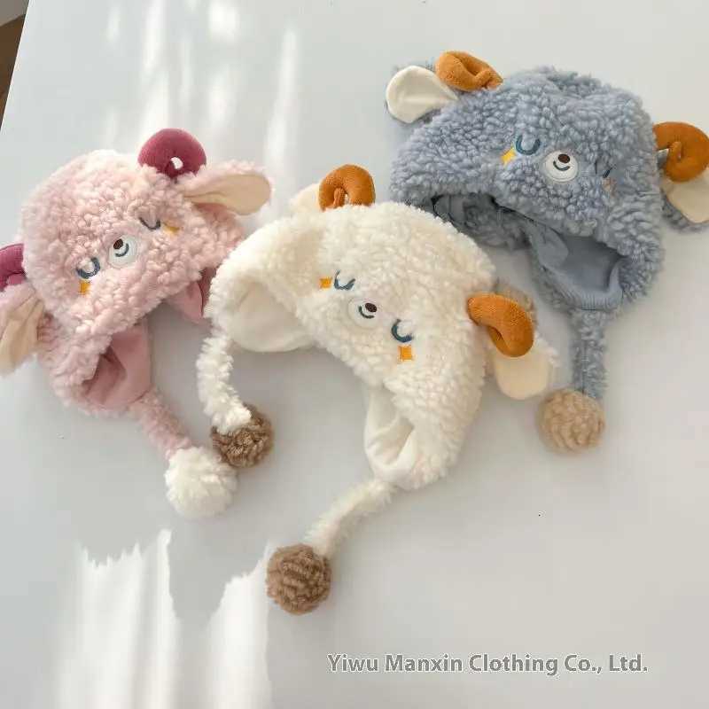 ABeautiful Cute Sheep Beanie Cap Thick Lamb Fleece Warm Earmuffs Caps For Boy Girl Outdoor Windproof Plush Fluffy Warm HatXJ251023
