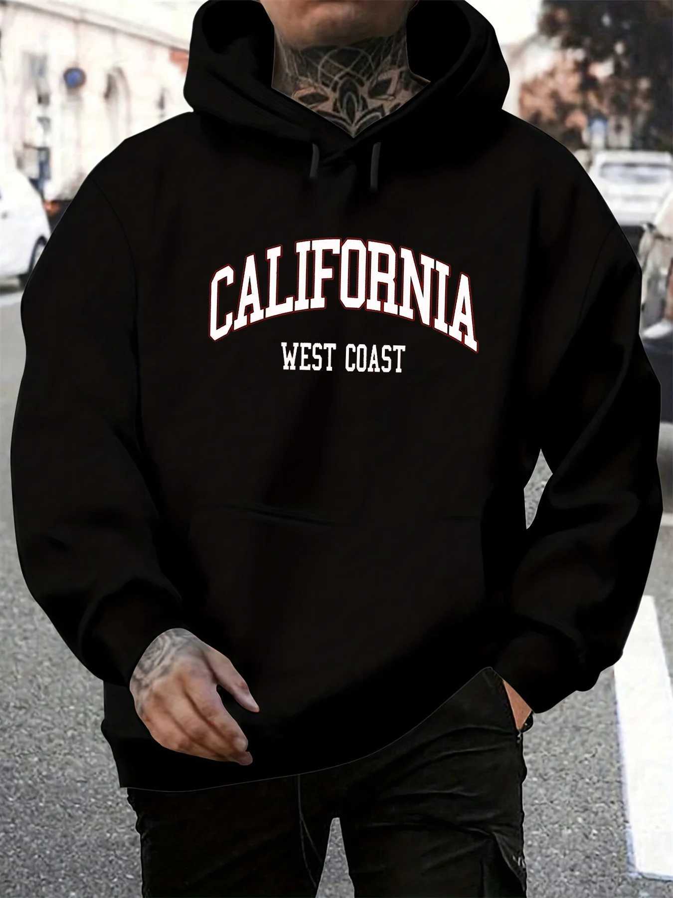 Mens AutumnWinter Casual Fashion Loose Hoodie California West Coast Letter Printed Long Sleeve Warm HoodieT251023