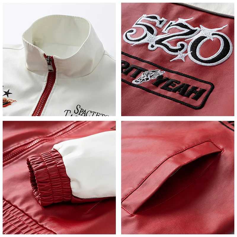 Outdoors Casual Men Tops New Loose Fashion Comfort Stand Collar Coat Spring Autumn Windproof Letter Retro Men Leather Jacket W251023